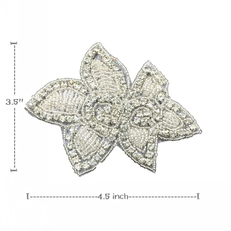

10pcs/lot 4.5''*3.5'' Handmade Bling Beaded Rhinestone Applique Manually Sewn Flatback Crystal Flower for Kids Hair Accessory