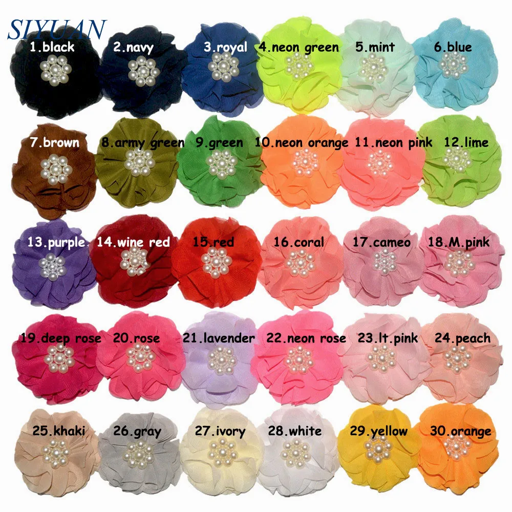 

50pcs/lot Chic 3 inch Multi-layer Beaded Sewing Chiffon Flower Hair Clip DIY Boutique Girl Headdress Decoration TH254