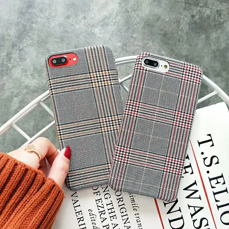 

Fashion Grid Fabric Canvas Phone Case For Apple iPhone 7 6S 6 8 Plus X Lattice Cloth Soft TPU Cover Cases For iPhone 7 8Plus 10