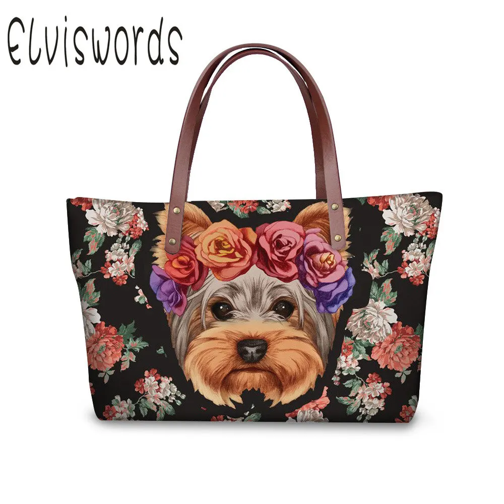 

2019 Yorkshire Terrier Girls Big Handbag Totes High Quality Pet Dog Printing Fashion Shoulder Bags For Women