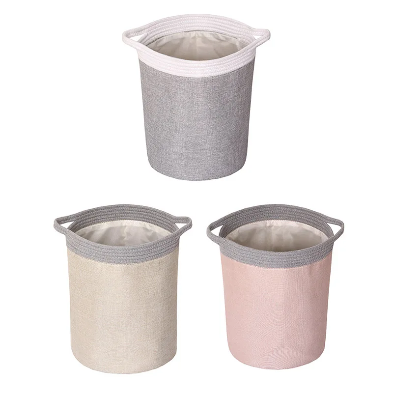 

Foldable Imitation Linen Laundry Basket Washable Round Clothes Bag with Handles GHS99