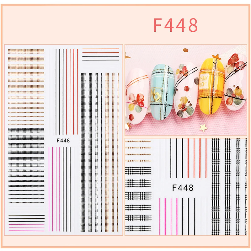 10 листов, цветные 3D наклейки для ногтей, линии, цветочный дизайн, наклейка, клейкая наклейка s для художественное оформление ногтей, обертывания для ногтей для салона