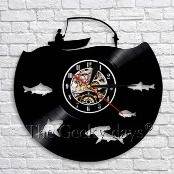 

Fishmen Go Fishing Wall Art Decorative 3D Wall Clock Vinyl Record Wall Watch Modere Home Decor Unique Gift For Fishmen