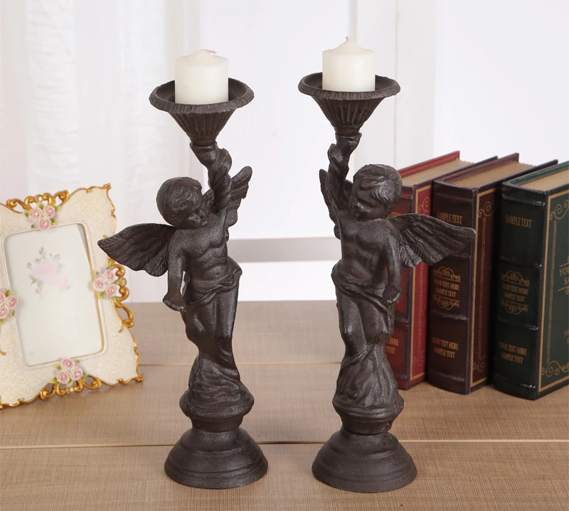 2 Pieces Vintage Antique Angel Wings Cast Iron Metal Church Pillar