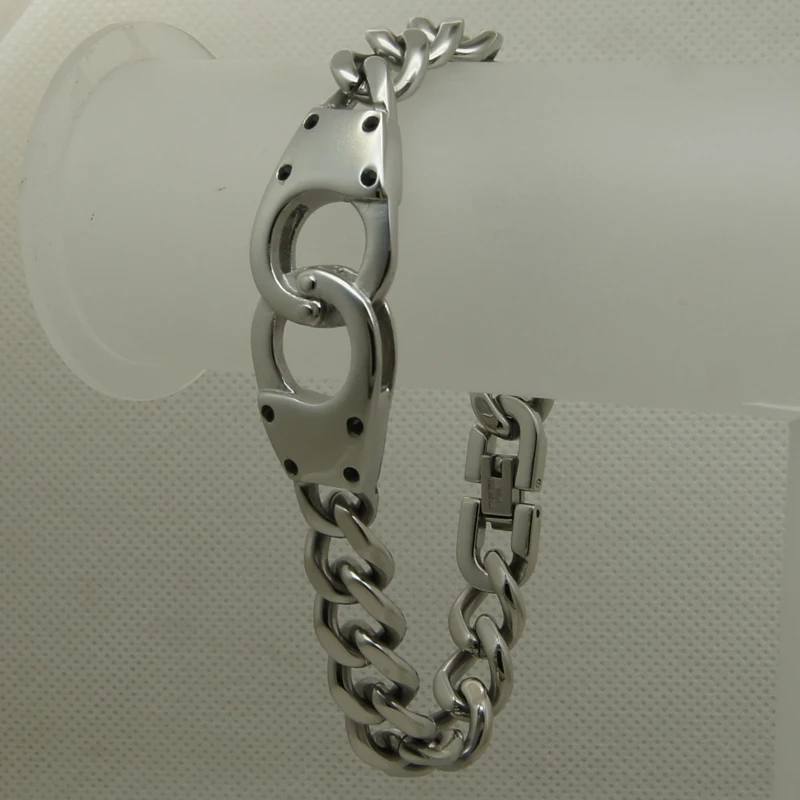 cool 8.66'' silver/gold plating handcuffs curblink 316L stainless steel bracelet