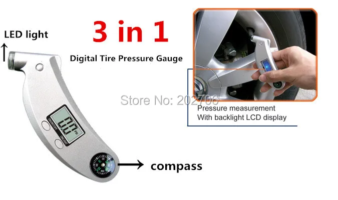 5 шт./лот) 3 в 1 цифровой датчик давления в шинах автомобильный велосипед покрышка Автомобильная давление воздуха ЖК-дисплей с компасом