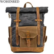 Брендовый винтажный рюкзак для ноутбука, мужской Холщовый кожаный рюкзак для колледжа, выходные школьные сумки, Повседневная сумка для книг, Мужская водонепроницаемая дорожная сумка, рюкзак