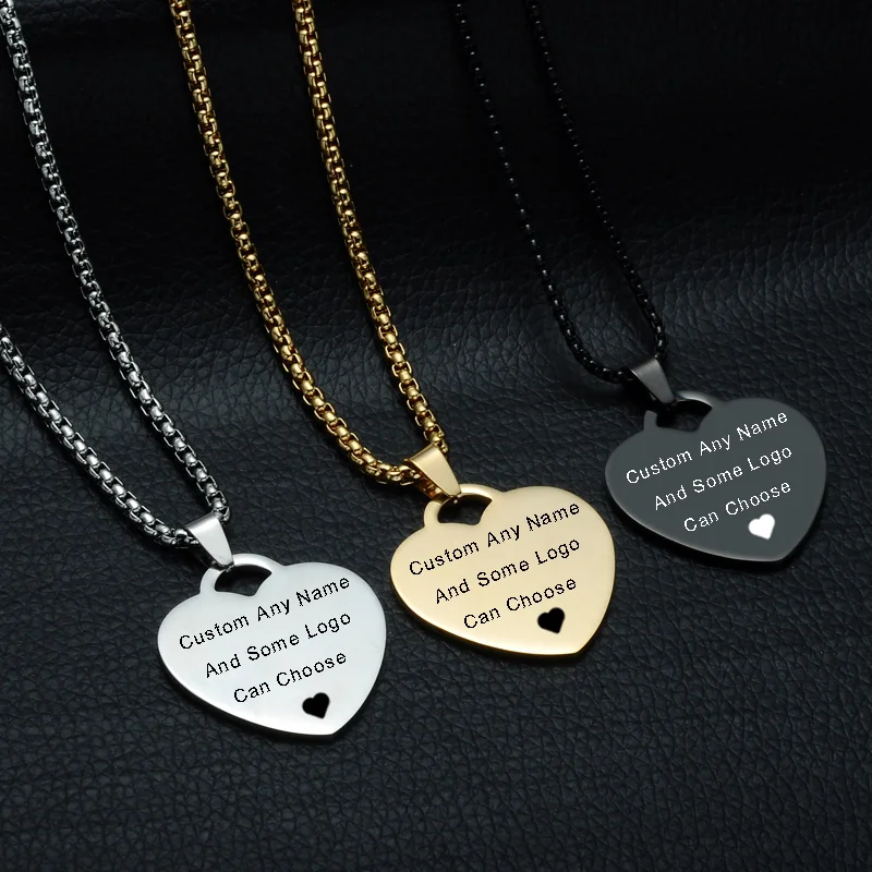 

Dogtag Pendant Stainless Steel Men Necklace Heart In Silver Black Gold Personalized Name Photo Family Holiday Gifts