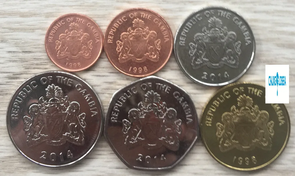 6 шт. Гамбия монеты оригинальные монеты 1-5-10-25-50 макет-1 даласи не циркулирует