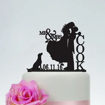 

Free Shipping Personalized Wedding Cake Topper Lovely Dog Wedding Black Acrylic Cake Topper Customized Cake Topper Supplies
