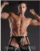 Free Shipping! latex briefs rubber lingerie attached suspenders