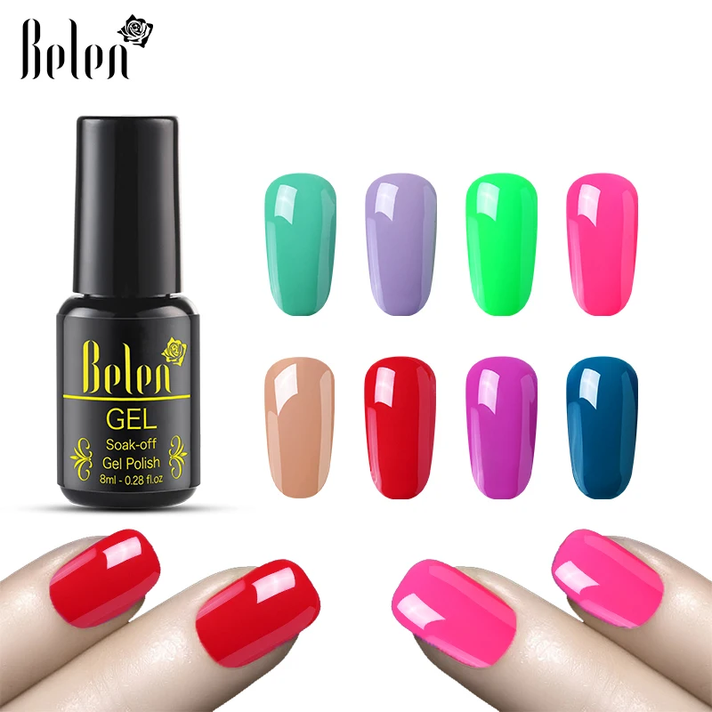 

Belen Pure Color 8ML UV Gel Nail Polish UV LED Polish Semi Permant Varnish Lacquer GelLak Soak Off Primer Base Top Coat