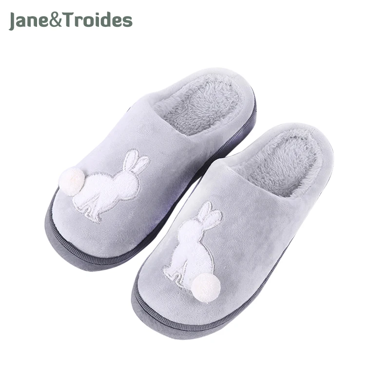 Winter Thicken Men Slippers Cartoon Rabbit Cute Plush Ball Decorate Flip Flops Casual Comfortable Warm Sandals