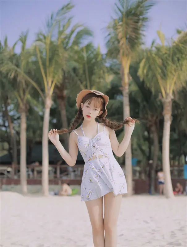The Latest Fashion Style Kawaii Girl One Piece Swimsuit Hollow Out Flowers Printed Sexy Beach Wear Bodycon Slim Women Swimwear4