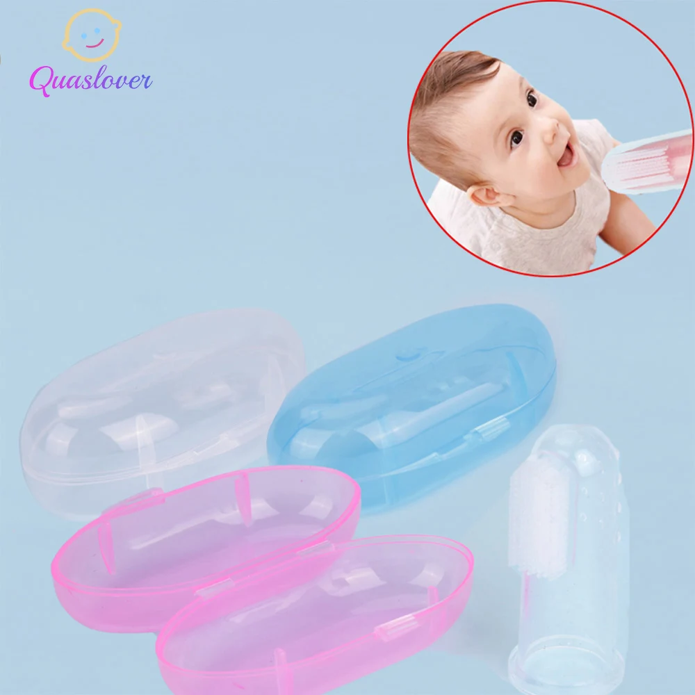

Quaslover Baby Finger Toothbrush Infant Silicon Toothbrush Kids Cleaning Brush Children Teeth Clear Massage Brush Container Box