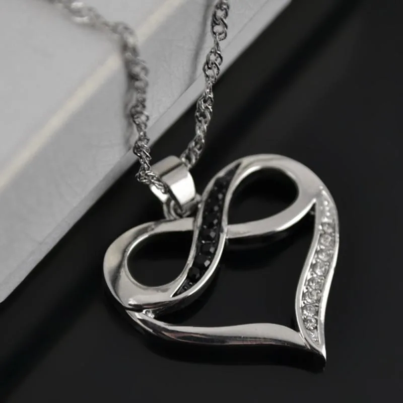 Fishhook модный бренд волна воды рябь цепь черный и белый кристалл камни сердце с бесконечностью металлические ювелирные изделия ожерелье для женщин