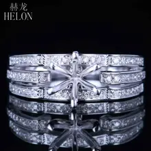 HELON 6mm Round Cut Luxury Pave 0.22ct Diamonds Semi Mount Engagement & Wedding Ring Solid 14K White Gold For Women’s Jewelry