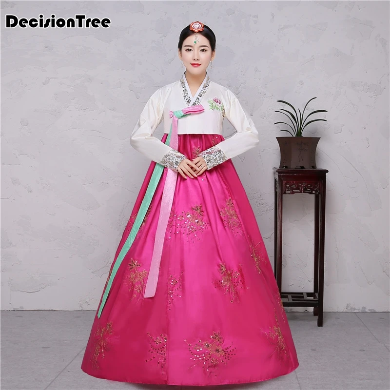 Вышивка традиционное корейское платье Розовое женское хлопковое корейский ханбок национальный костюм для сцены aisa одежда