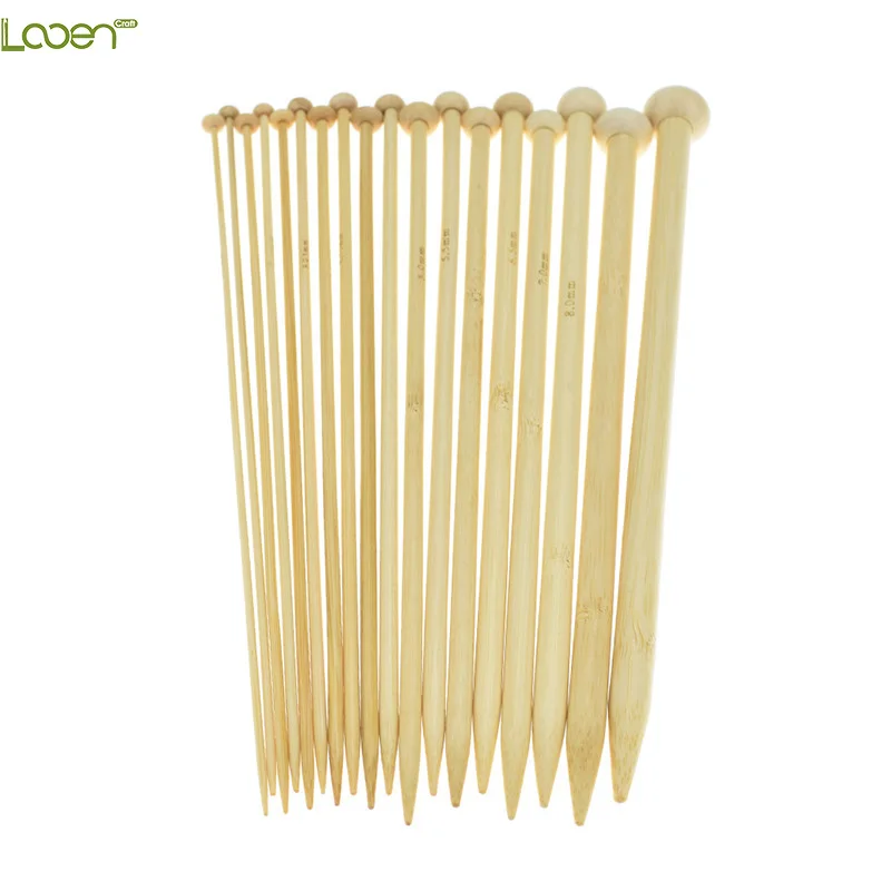 Looen Bamboo Knitting Needles Set 36pcs 25cm 18 Sizes 2.0mm to 10.0mm Single Point Needles Women Weave Craft Yarn Sewing Tools  (1)
