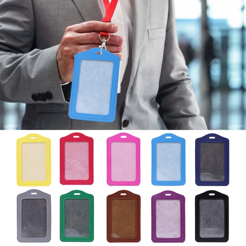 

11.2x7.1cm 10 Colors New ID Window Business Work Card Holder Leather Case Badge Vertical Type