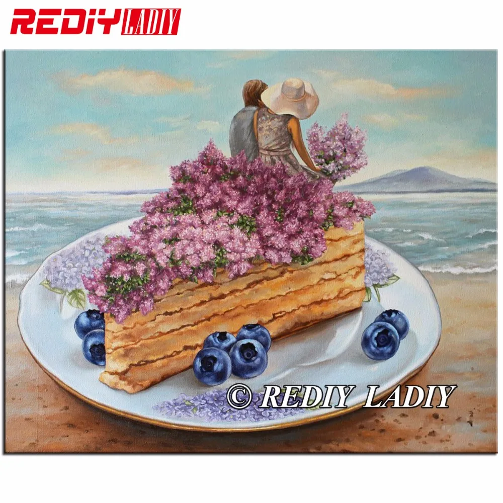 

REDIY LADIY Diamond Painting Cross Stitch Full Diamond Embroidery Still Life Cake Lilacs Diamond Mosaic Picture of Rhinestones
