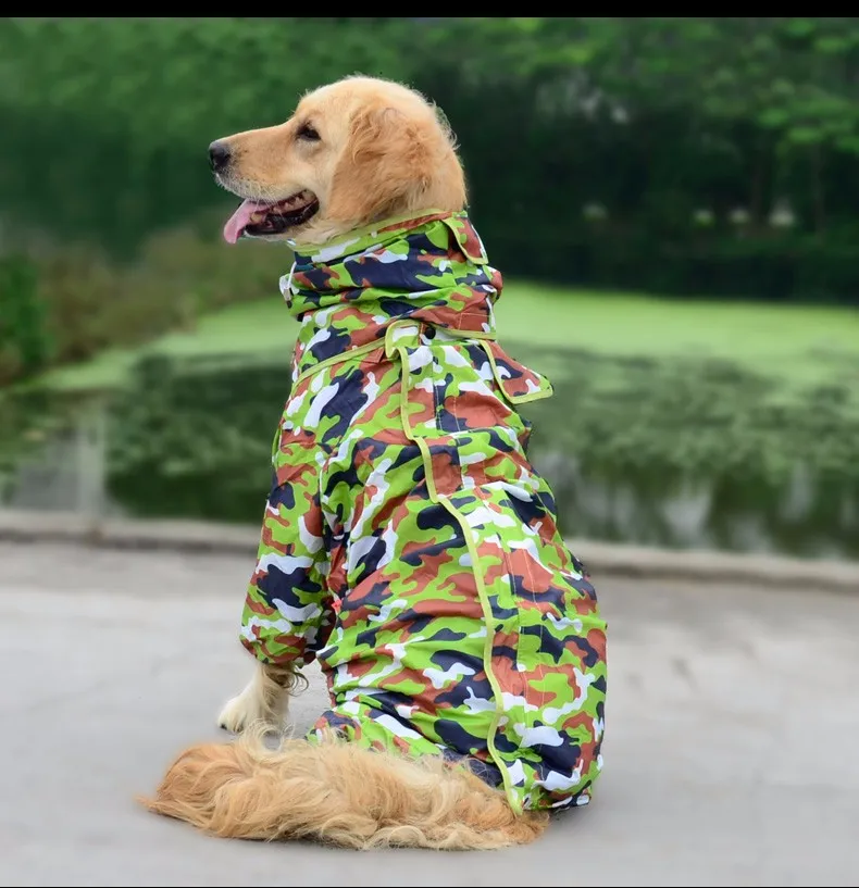 Камуфляжный дождевик для больших собак, водонепроницаемые товары для домашних животных для больших собак, дождевик для собак, куртка с капюшоном, клетчатая одежда для больших собак