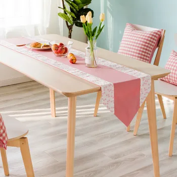 

DUNXDECO Table Runner Long Table Cover Fabric Home Party Tablecloth Romantic Pink Little Flora Border Decoration Fabric