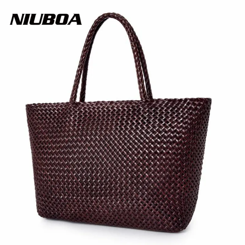 Women Leather Handbag Romantic Big Handmade Woven Totes Female Cowhide Big Holiday Bucket Bag Causal Beach Shoulder Handbags 2
