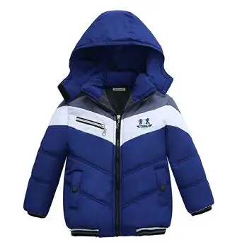 Новая модная Лоскутная куртка для мальчиков и верхняя одежда; теплые зимние куртки с капюшоном для мальчиков; пальто для девочек; детская зимняя одежда; пальто для мальчиков - Цвет: Blue