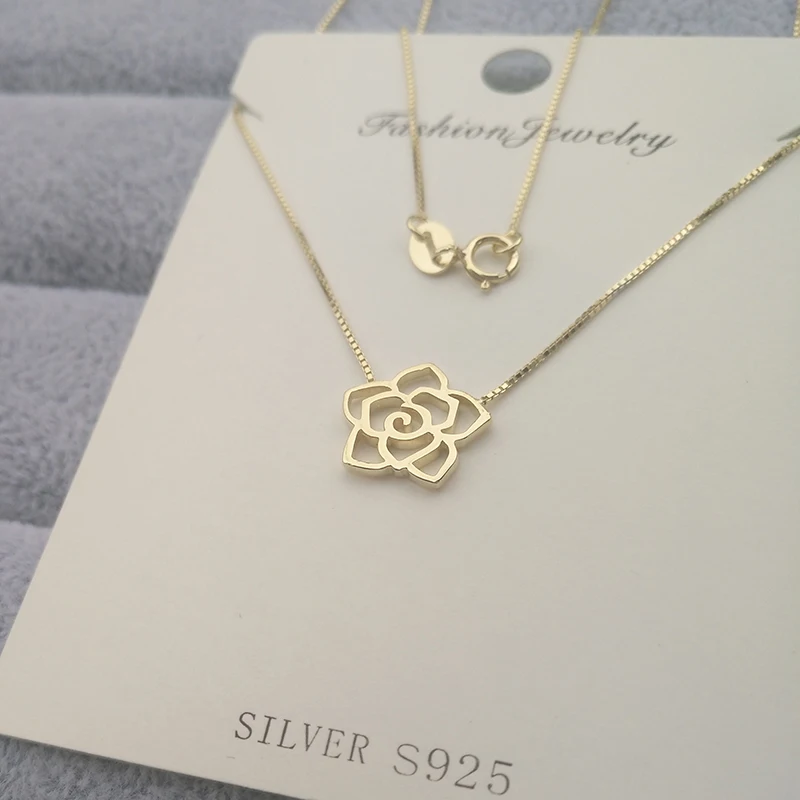 Sinya 925 sterling Silver or gold Rose flower charm pendant necklace for girl lover women Valentine`s Day gift Chain length 42cm (5)