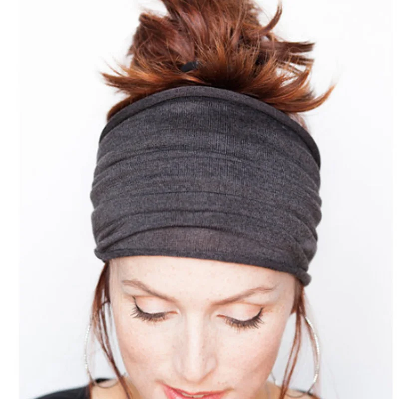 Новая женская мягкая резинка для волос широкий эластичный стрейч Бег Йога Тюрбан повязка на голову шарф аксессуары для волос осень - Цвет: Dark Gray