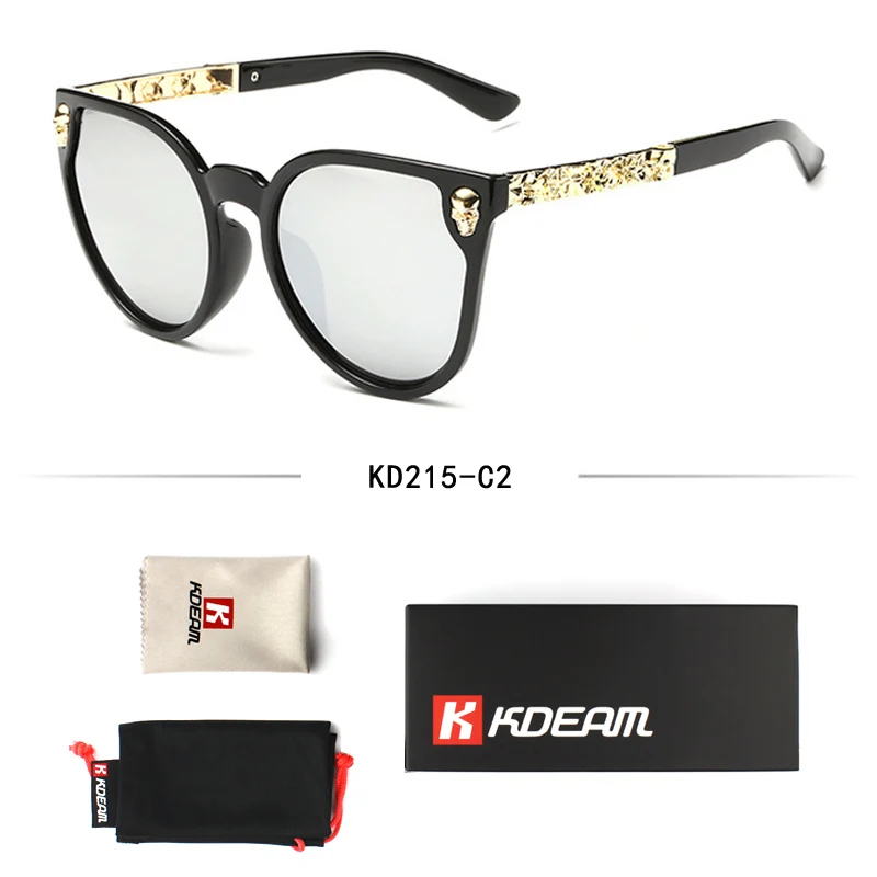Женские солнцезащитные очки с резным черепом и кошачьим глазом, стильные Клубные женские солнцезащитные очки в стиле барокко с роскошными ножками, добавленная коробка, KDEAM CE - Цвет линз: C2