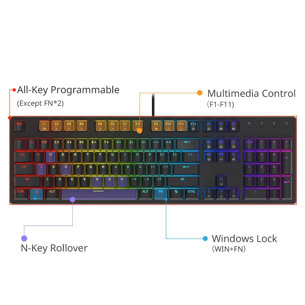 

DREVO Tyrfing V2 104Key US layout RGB Mechanical Gaming Keyboard USB wired Full Size Software Support balck with black switch
