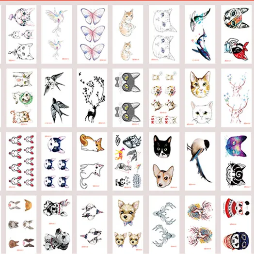 

40pcs/set Waterproof Temporary Tattoo Sticker Cartoon Animal Butterfly Cat Panda Water Transfer Fake Tattoo for Women Girl Femme