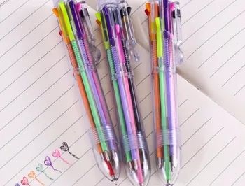 

transparent design cute multicolor press ballpoint pen 8 in 1 color cartoon pen school prize gift student color roller pen 50pc