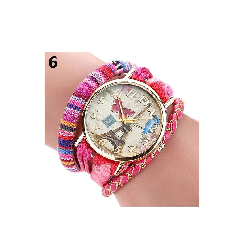 Paris Eiffel Tower Fashion Watch Weave Braid Band Quartz Wrist Watch Faddist Sleek for Women Gift