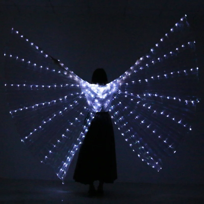 Женский светодиодный фонарь для танца живота с крыльями, 360 градусов, светодиодный, блестящие крылья для танцев, крылья бабочки, раздельные крылья, светодиодный фонарь для танцев - Цвет: Split-White