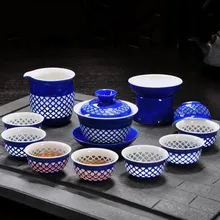 Новое поступление соты чай наборы для ухода за кожей синий и белый фарфоровый подарок коробка Цзиндэчжэнь Кунг фу чашки полые соты