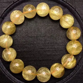 

14.7mm Natural Gold Rutilated Quartz Titanium Stretch Crystal Beads Bracelet