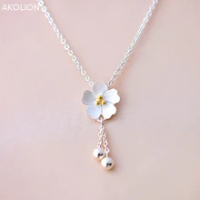 AKOLION серебро Сакура Подвески в виде цветов вишни с цепочкой чокер 925 ожерелье Модные ювелирные изделия