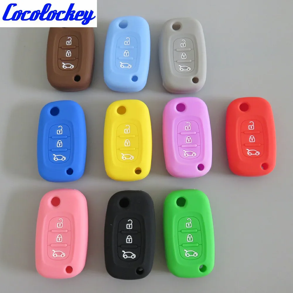 

Cocolockey Silicone Car Key Cover Case Shell Fob for RENAULT Clio Megane Kangoo Modus Flip Remote Key 3 Button No Logo