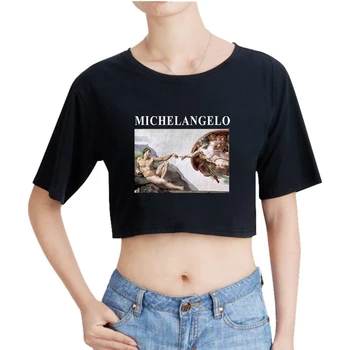 

MICHELANGELO Cropped Tops T-shirt Women Sets Sexy Women Summer Navel Highstreet Hip Hop Oversize Casual Clothes