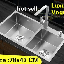 Квартиры высокого качества мыть овощи 304 нержавеющая сталь кухня ручная раковина двойной паз Горячая 78x43 см