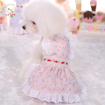 

Pet Clothes For Dogs Spring And Summer Dress Print Puppy Clothing Cat Skirt Pink Blue