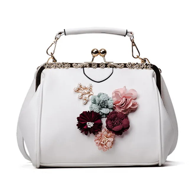YQYDER новые женские сумки цветок металлическая рамка Сумочка бисером сумка-мессенджер PU Сумка через плечо брендовая дизайнерская женская сумка-тоут сумка - Цвет: White