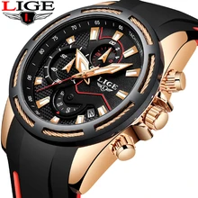 LIGE Men Watches Fashion Waterproof Silicone Strap Chronograph Male Quartz Watch Men Casual Sport Date Clock Relogio Masculino