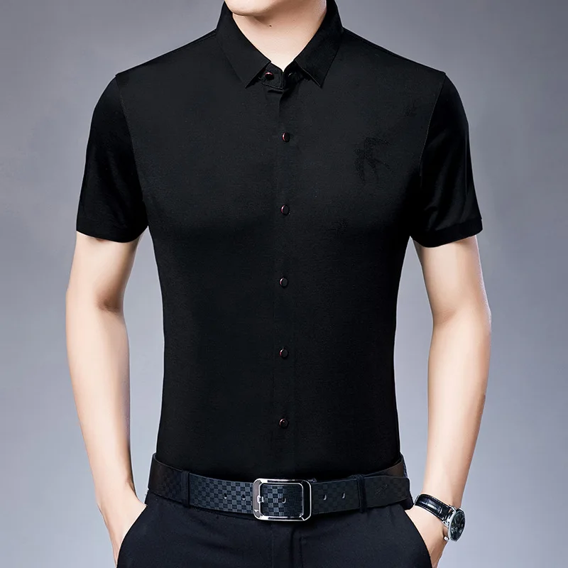 

summer new men's shirt short sleeve young and middle-aged silk no trace ice silk thin section business casual shirt male 0520YX