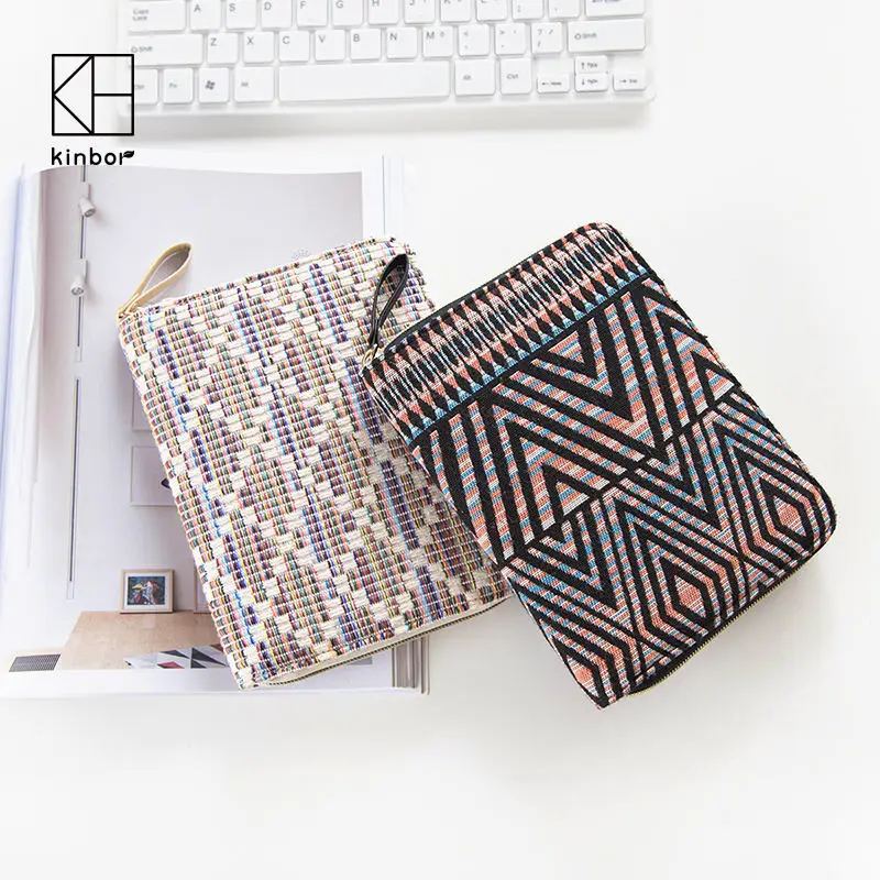Kinbor Bohemia Tribel Style Notebook Multifucntional Organizer Cotton Portable Notebook Zipper Wallet Card Holder Notebook Case