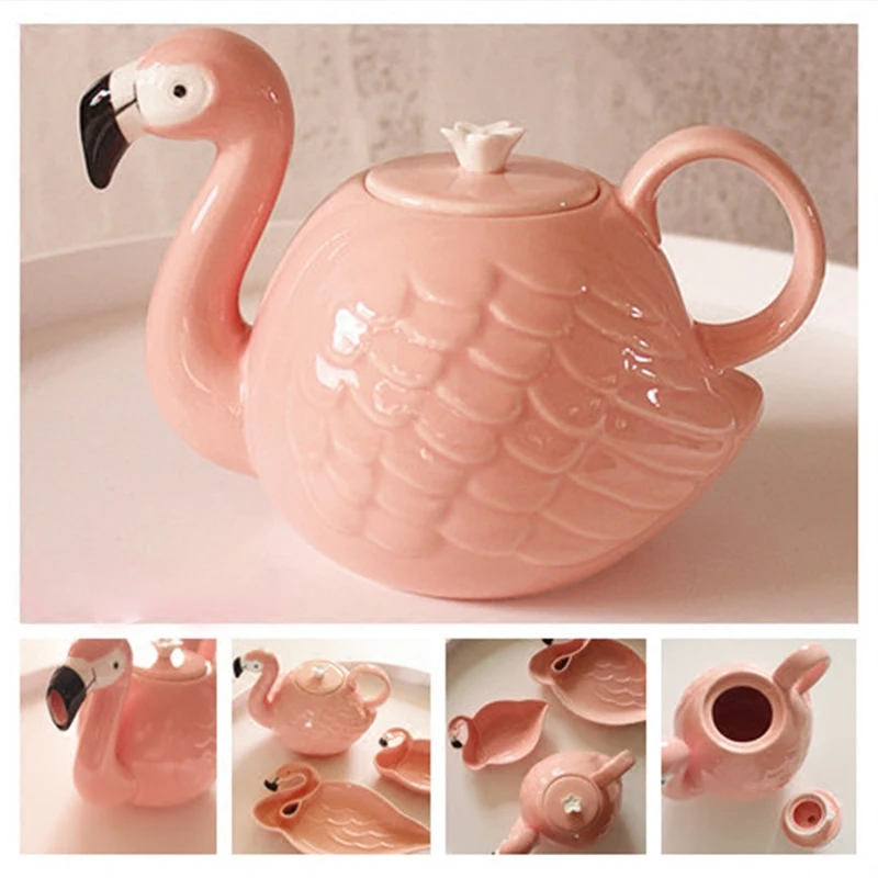 Flamingos Bird Teapot Cup Set 3D Animal Coffee Pot Mug Super Beauty ins Girl Pink Ceramic Cute Creative Birthday Xmas Gift