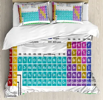 

Periodic Table Duvet Cover Set Educational Artwork for Classroom Science Lab Chemistry Club Camp Kids Print 4 Piece Bedding Set